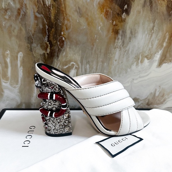 Malaga Kid Kingsnake Webby Crossover High Heel Slide Sandals Sz 38 Mystic White - Picture 3 of 9